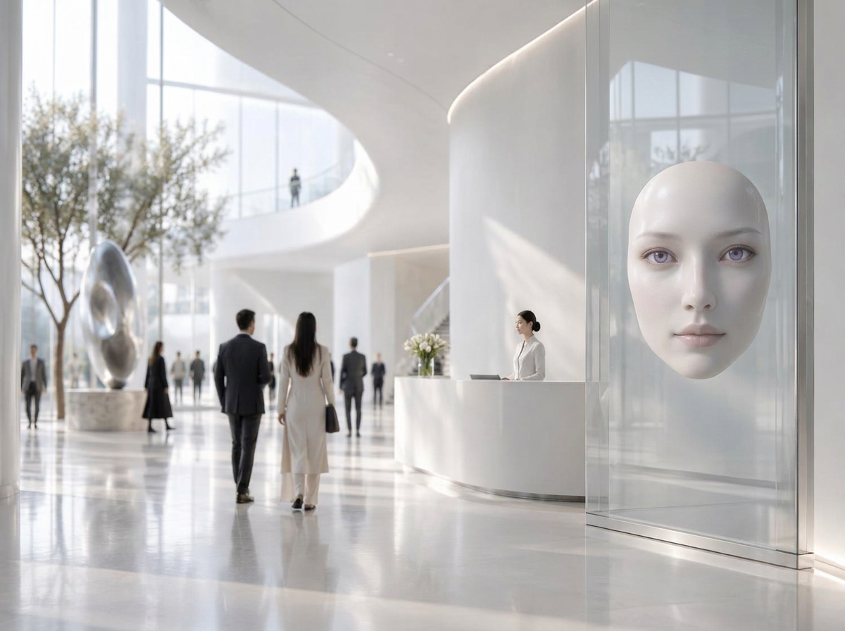 Alys AI exhibition host welcoming visitors